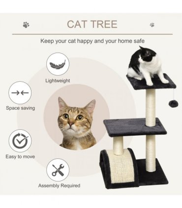 Cat Tree Activity Center Scratching Posts Sisal Arc Hanging Ball Grey Pawhut
