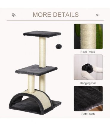 Cat Tree Activity Center Scratching Posts Sisal Arc Hanging Ball Grey Pawhut