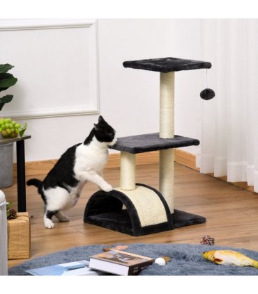 Cat Tree Activity Center Scratching Posts Sisal Arc Hanging Ball Grey Pawhut