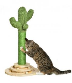 Cat Tree Cactus Sisal Scratching Post Interactive Fun Roller Exerciser Pawhut