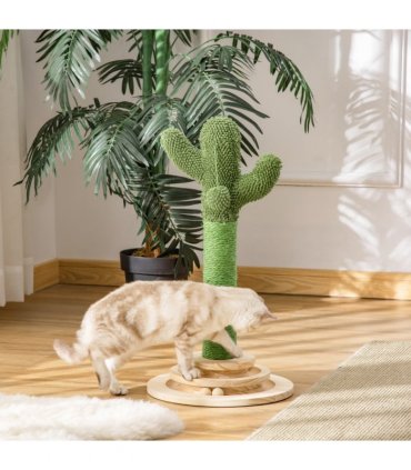 Cat Tree Cactus Sisal Scratching Post Interactive Fun Roller Exerciser Pawhut