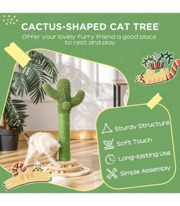 Cat Tree Cactus Sisal Scratching Post Interactive Fun Roller Exerciser Pawhut