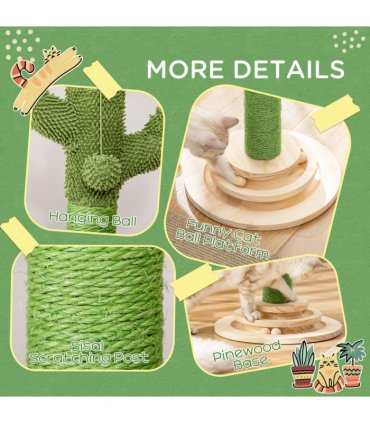 Cat Tree Cactus Sisal Scratching Post Interactive Fun Roller Exerciser Pawhut