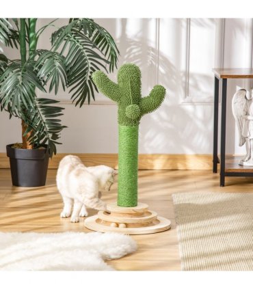Cat Tree Cactus Sisal Scratching Post Interactive Fun Roller Exerciser Pawhut