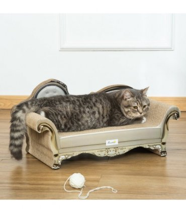 Cat Scratching Bed Pet Scratcher Modern Furniture w/ Catnip - Brown Pawhut