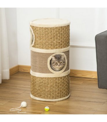 Cat Scratching Barrel Kitten Tree Tower with Sisal and Seaweed Rope Pawhut