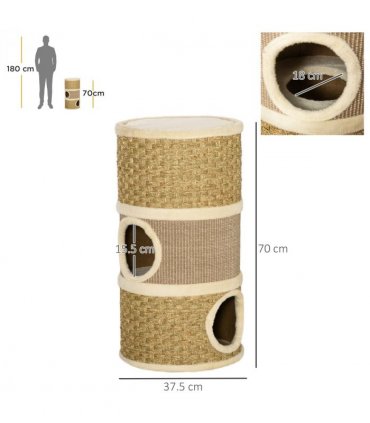 Cat Scratching Barrel Kitten Tree Tower with Sisal and Seaweed Rope Pawhut