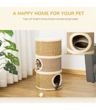 Cat Scratching Barrel Kitten Tree Tower with Sisal and Seaweed Rope Pawhut