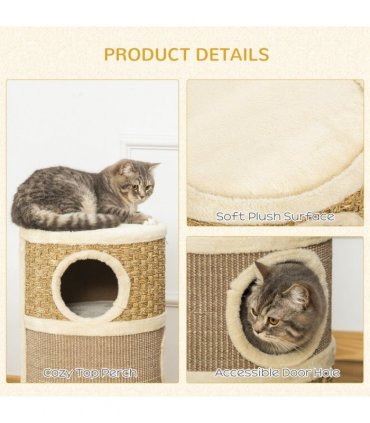 Cat Scratching Barrel Kitten Tree Tower with Sisal and Seaweed Rope Pawhut