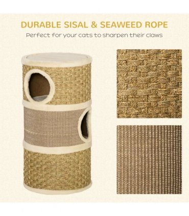 Cat Scratching Barrel Kitten Tree Tower with Sisal and Seaweed Rope Pawhut