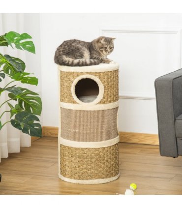 Cat Scratching Barrel Kitten Tree Tower with Sisal and Seaweed Rope Pawhut