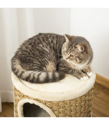 Cat Scratching Barrel Kitten Tree Tower with Sisal and Seaweed Rope Pawhut