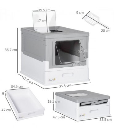 Hooded Cat Litter Box, Portable Pet Toilet, W/ Scoop, Tray, Grey Pawhut