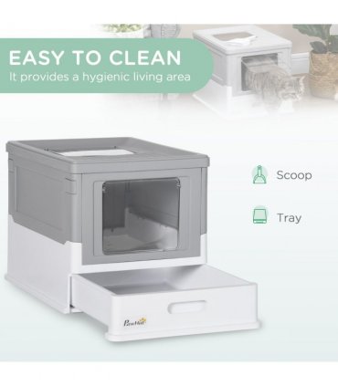 Hooded Cat Litter Box, Portable Pet Toilet, W/ Scoop, Tray, Grey Pawhut
