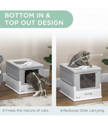Hooded Cat Litter Box, Portable Pet Toilet, W/ Scoop, Tray, Grey Pawhut