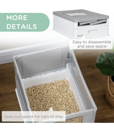 Hooded Cat Litter Box, Portable Pet Toilet, W/ Scoop, Tray, Grey Pawhut