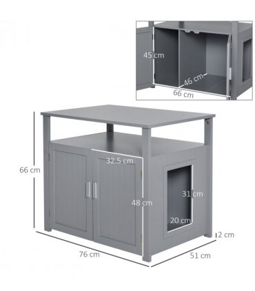 Wood Cat Litter Box Enclosure Furniture Adjustable Interior Wall Grey Pawhut