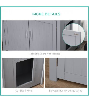 Wood Cat Litter Box Enclosure Furniture Adjustable Interior Wall Grey Pawhut