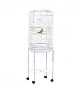 Bird Cage Large White Powder-Coated Metal 157H x 46.5L x 36Wcm Wooden Perches