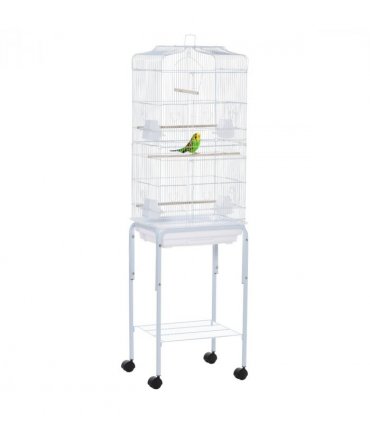 Bird Cage Large White Powder-Coated Metal 157H x 46.5L x 36Wcm Wooden Perches