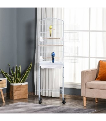 Bird Cage Large White Powder-Coated Metal 157H x 46.5L x 36Wcm Wooden Perches
