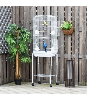 Bird Cage Large White Powder-Coated Metal 157H x 46.5L x 36Wcm Wooden Perches
