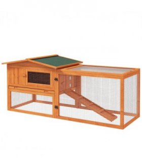 Rabbit Hutch and Run Outdoor Sliding Tray Hay Rack Ramp, 156x58x68 cm Pawhut