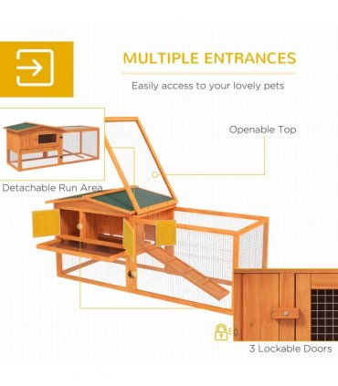 Rabbit Hutch and Run Outdoor Sliding Tray Hay Rack Ramp, 156x58x68 cm Pawhut