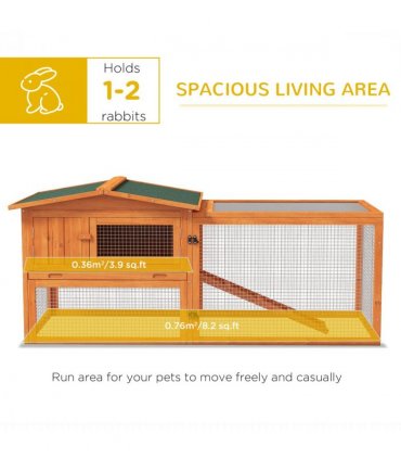 Rabbit Hutch and Run Outdoor Sliding Tray Hay Rack Ramp, 156x58x68 cm Pawhut
