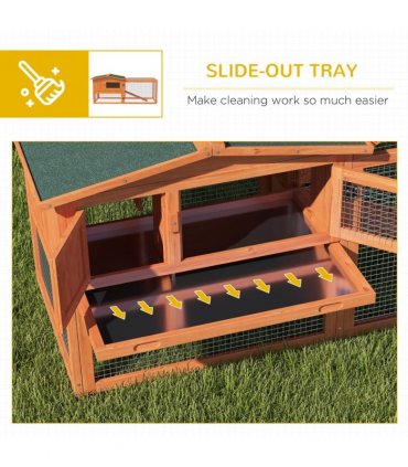 Rabbit Hutch and Run Outdoor Sliding Tray Hay Rack Ramp, 156x58x68 cm Pawhut