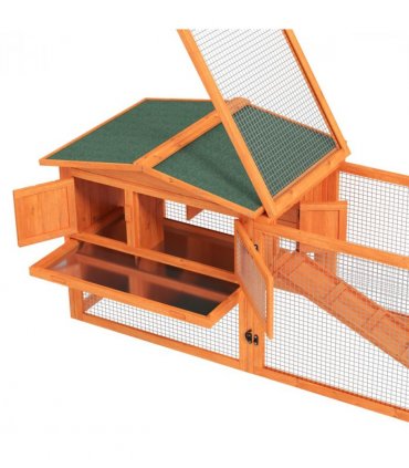 Rabbit Hutch and Run Outdoor Sliding Tray Hay Rack Ramp, 156x58x68 cm Pawhut
