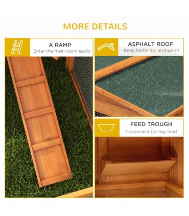 Rabbit Hutch and Run Outdoor Sliding Tray Hay Rack Ramp, 156x58x68 cm Pawhut