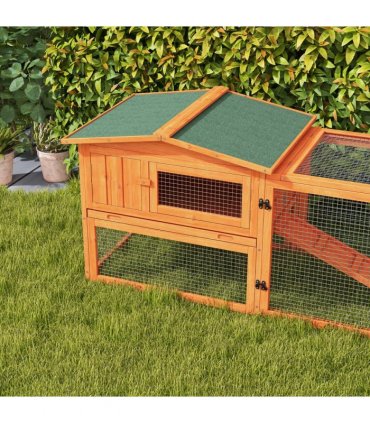 Rabbit Hutch and Run Outdoor Sliding Tray Hay Rack Ramp, 156x58x68 cm Pawhut