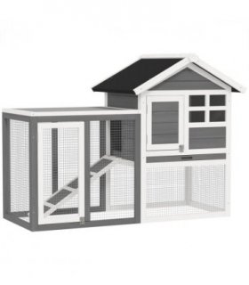 122cm Wooden Rabbit Hutch Bunny Cage Pet House with Tray Ladder Run Pawhut