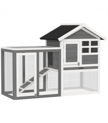 122cm Wooden Rabbit Hutch Bunny Cage Pet House with Tray Ladder Run Pawhut