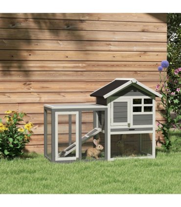 122cm Wooden Rabbit Hutch Bunny Cage Pet House with Tray Ladder Run Pawhut