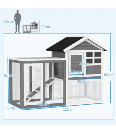 122cm Wooden Rabbit Hutch Bunny Cage Pet House with Tray Ladder Run Pawhut