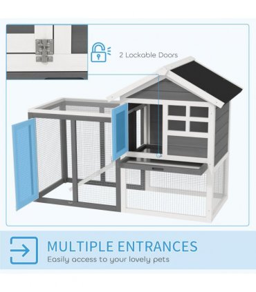 122cm Wooden Rabbit Hutch Bunny Cage Pet House with Tray Ladder Run Pawhut
