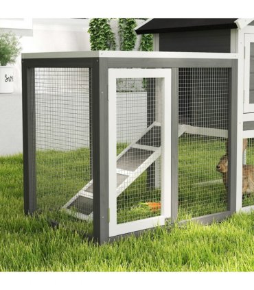 122cm Wooden Rabbit Hutch Bunny Cage Pet House with Tray Ladder Run Pawhut