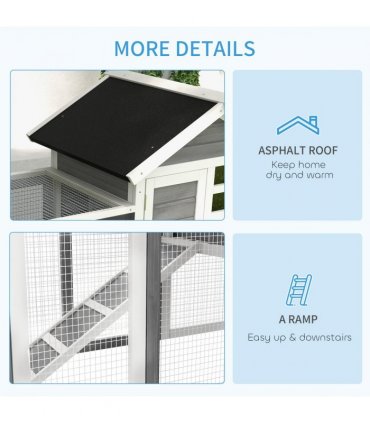 122cm Wooden Rabbit Hutch Bunny Cage Pet House with Tray Ladder Run Pawhut