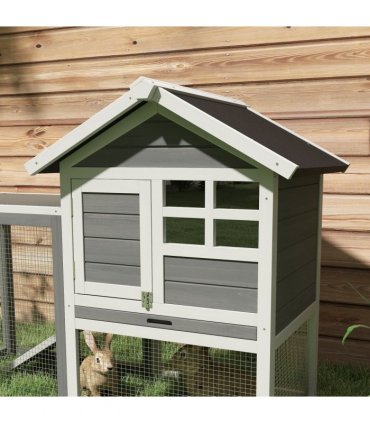 122cm Wooden Rabbit Hutch Bunny Cage Pet House with Tray Ladder Run Pawhut