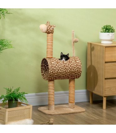 Cat Tree Cute Giraffe Kitten Play Tower W/ Scratching Posts Tunnel Ball Pawhut