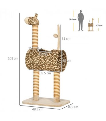 Cat Tree Cute Giraffe Kitten Play Tower W/ Scratching Posts Tunnel Ball Pawhut