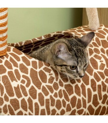 Cat Tree Cute Giraffe Kitten Play Tower W/ Scratching Posts Tunnel Ball Pawhut