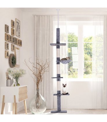 Cat Tree Scratching 5-Tier Kitty Tower  Floor to Ceiling  Adjustable Pawhut