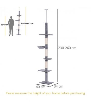 Cat Tree Scratching 5-Tier Kitty Tower  Floor to Ceiling  Adjustable Pawhut