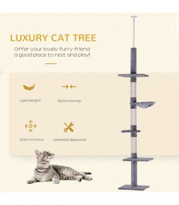 Cat Tree Scratching 5-Tier Kitty Tower  Floor to Ceiling  Adjustable Pawhut