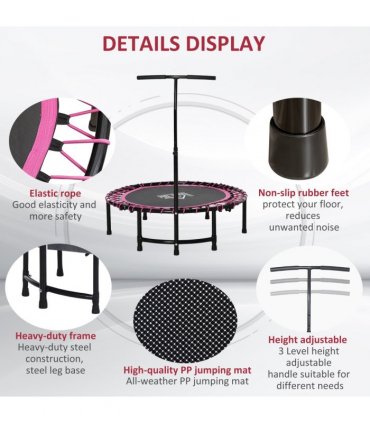 Trampoline Outdoor Bouncer Jumper Adjustable Handle Adult Kid Pink HOMCOM