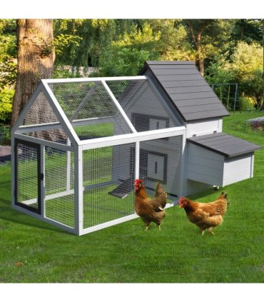 Wooden Chicken Coop Hen House Enclosure with Ramp Run Nesting Box Pawhut