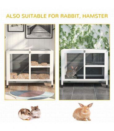 Wood Rabbit Hutch Grey 73H x 91.5L x 53.3Wcm Indoor Pet House Tray Ramp